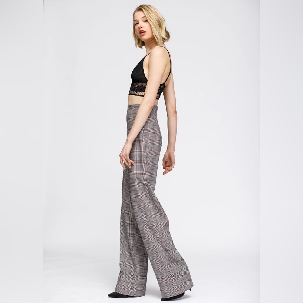 WAYF Wide leg plaid trousers NWT Large Grey
